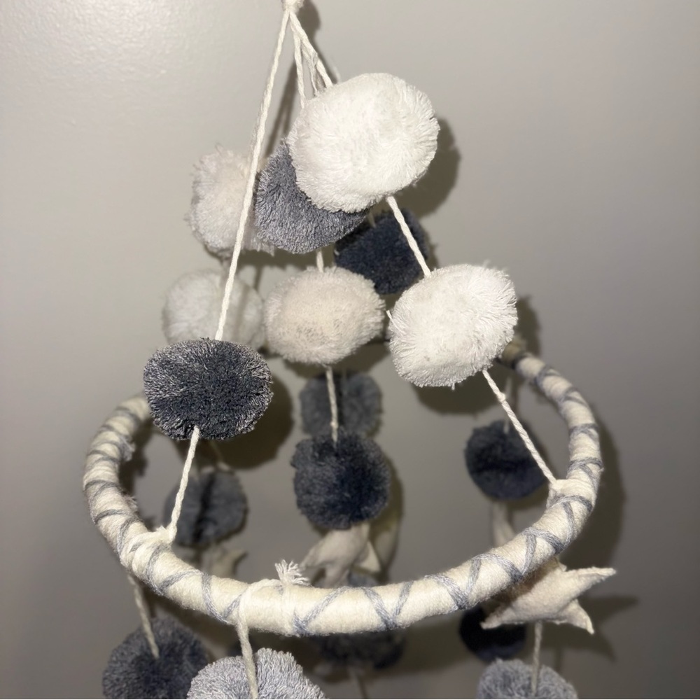 Stars and Moon Gray Pom Crib Mobile with Stand - Picture 7 of 7